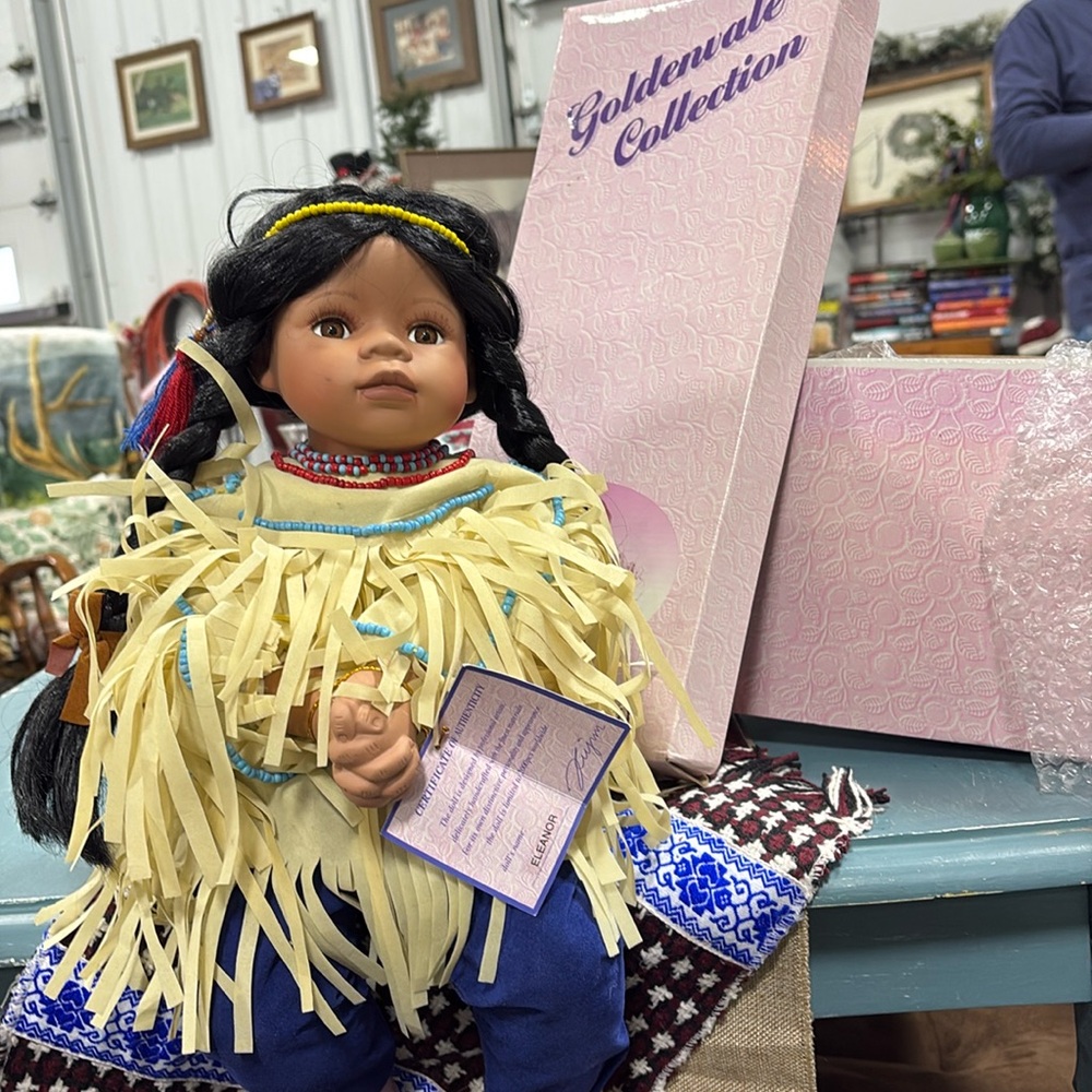 Porcelain Shelf sitting Native American Doll